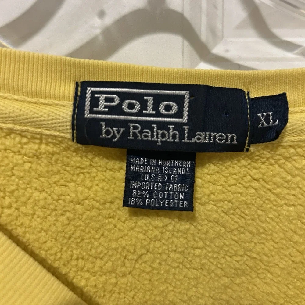 VTG Polo Ralph Lauren Sweatshirt Mens XL Yellow Crewneck 90s Made In USA Tag